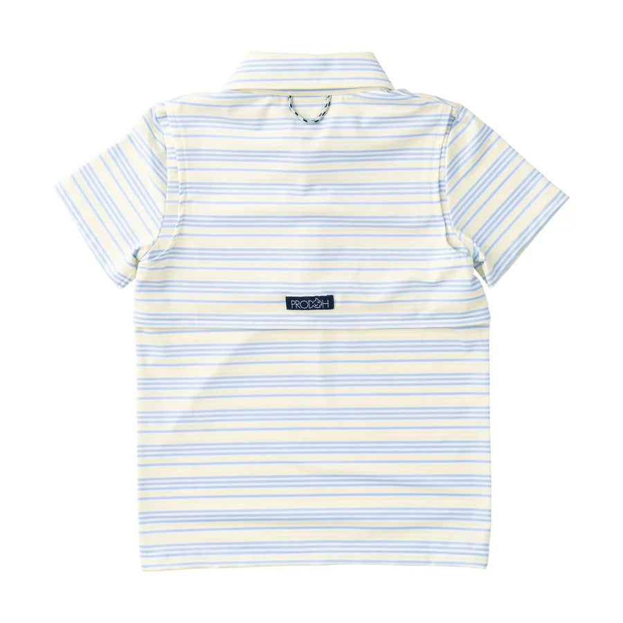 Prodoh - Boy's Short Sleeve Pro Performance Polo - Yellow Pear Windsurfer Stripe