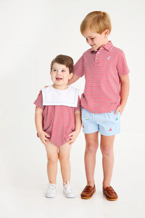 The Beaufort Bonnet Company - Prim and Proper Polo SS - Sumner County Stripe (Richmond Red)