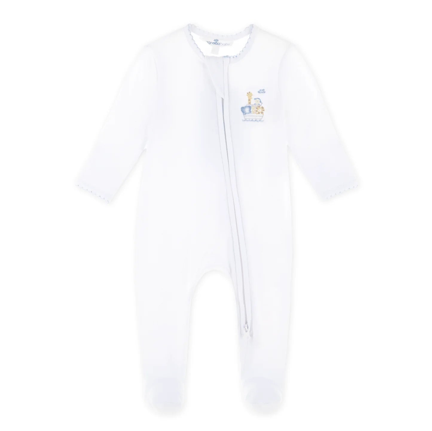 Magnolia Baby - Noah’s Ark Zip Footie - Light Blue