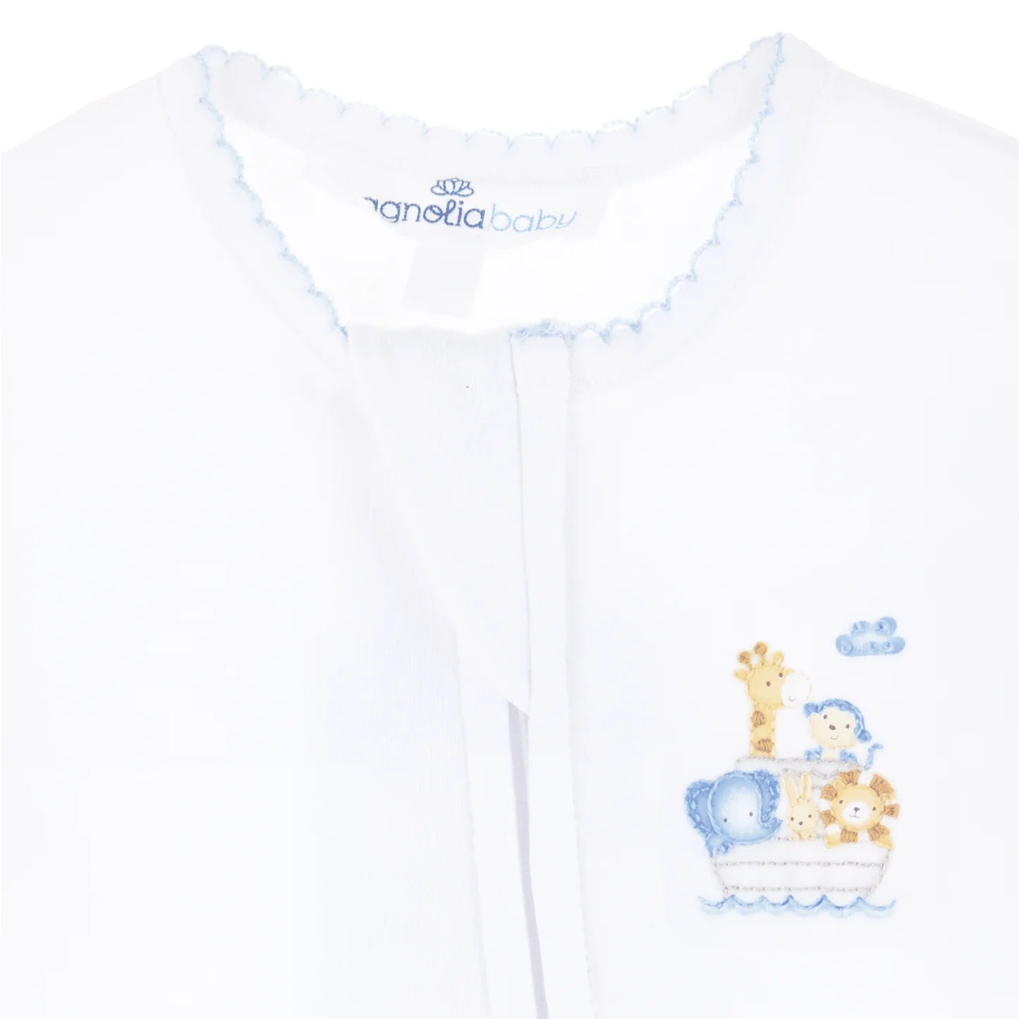 Magnolia Baby - Noah’s Ark Zip Footie - Light Blue