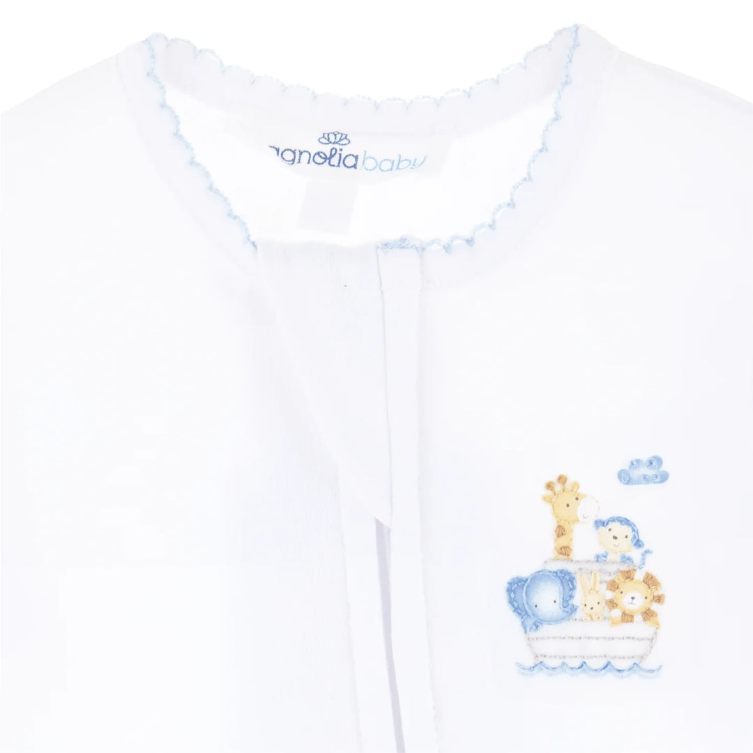 Magnolia Baby - Noah’s Ark Zip Footie - Light Blue