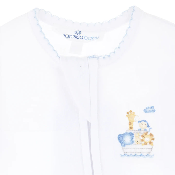 Magnolia Baby - Noah’s Ark Zip Footie - Light Blue