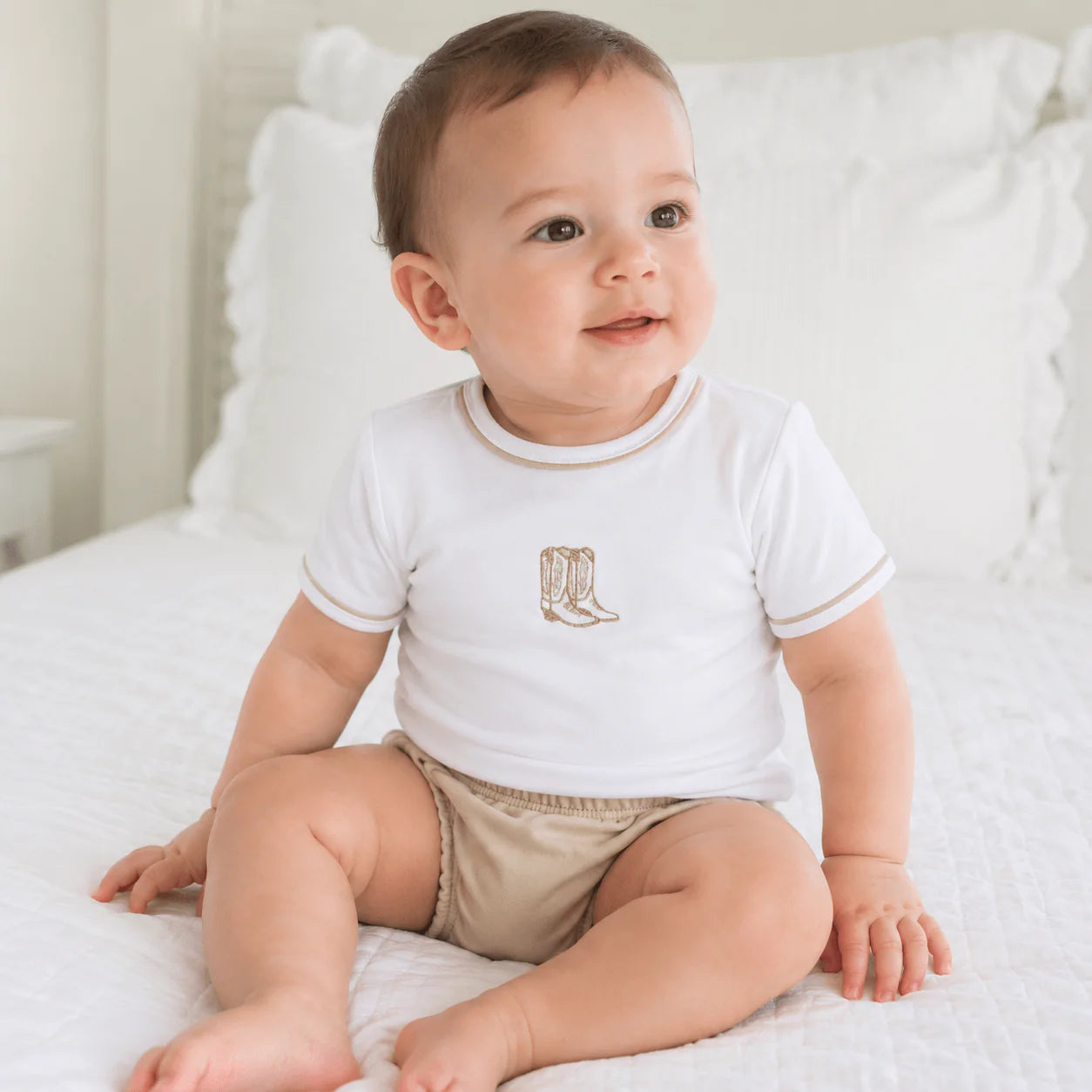Magnolia Baby - Darling Cowboy Boots Diaper Cover Set - Ivory