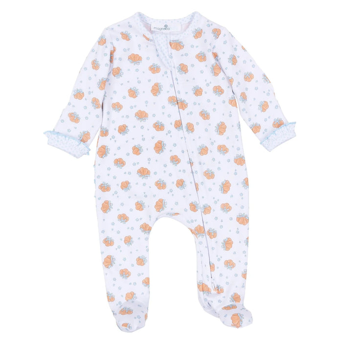 Magnolia Baby - Prettiest in the Patch Print Ruffle Zip Footie  - Sky Blue