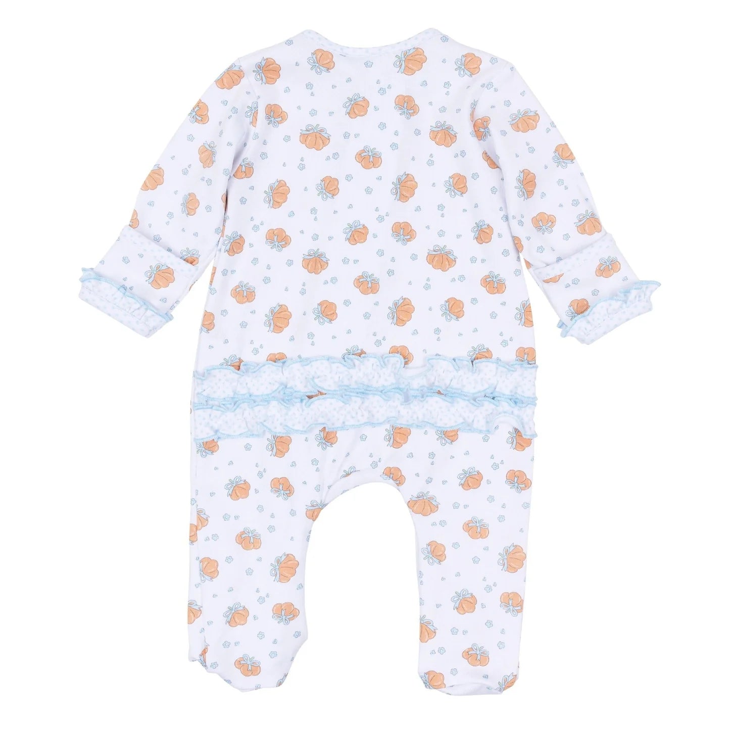 Magnolia Baby - Prettiest in the Patch Print Ruffle Zip Footie  - Sky Blue