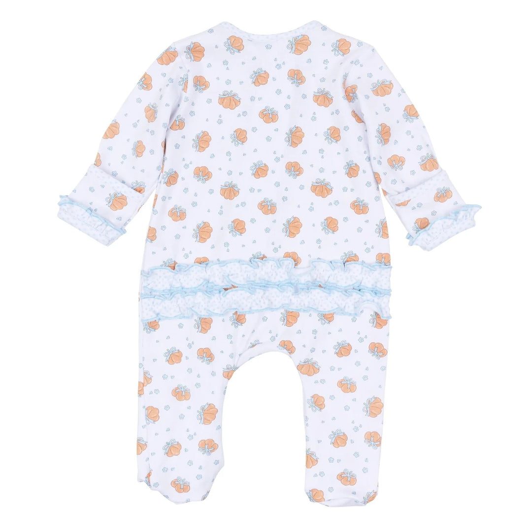 Magnolia Baby - Prettiest in the Patch Print Ruffle Zip Footie  - Sky Blue