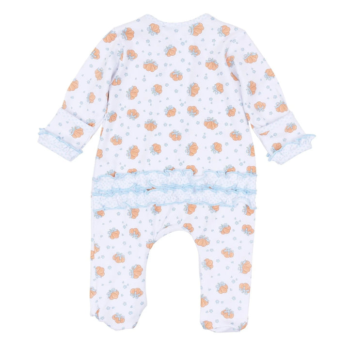 Magnolia Baby - Prettiest in the Patch Print Ruffle Zip Footie  - Sky Blue