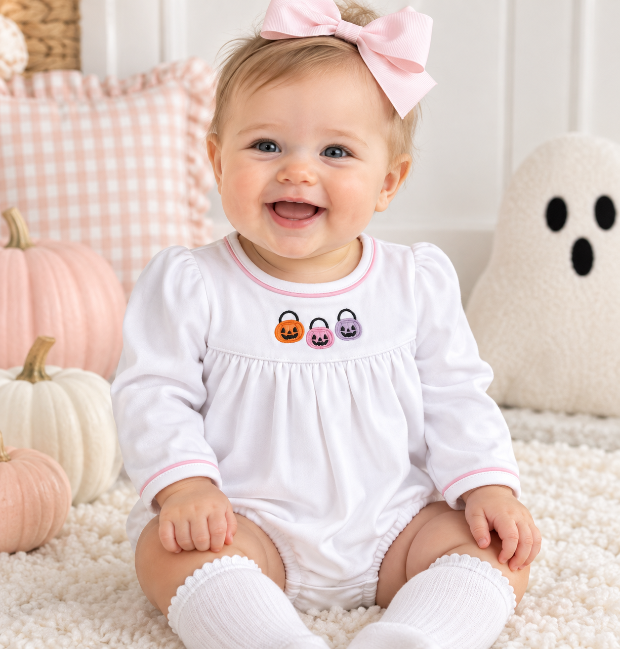 Magnolia Baby - Pumpkin Party Long Sleeve Bubble - Pink