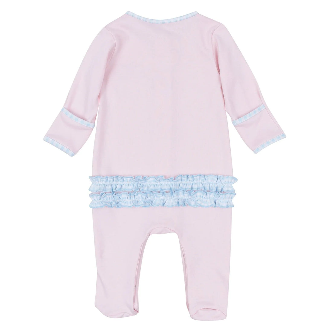 Magnolia Baby - Bowtique Pumpkin Appliqué Ruffle Zip Footie - Pink