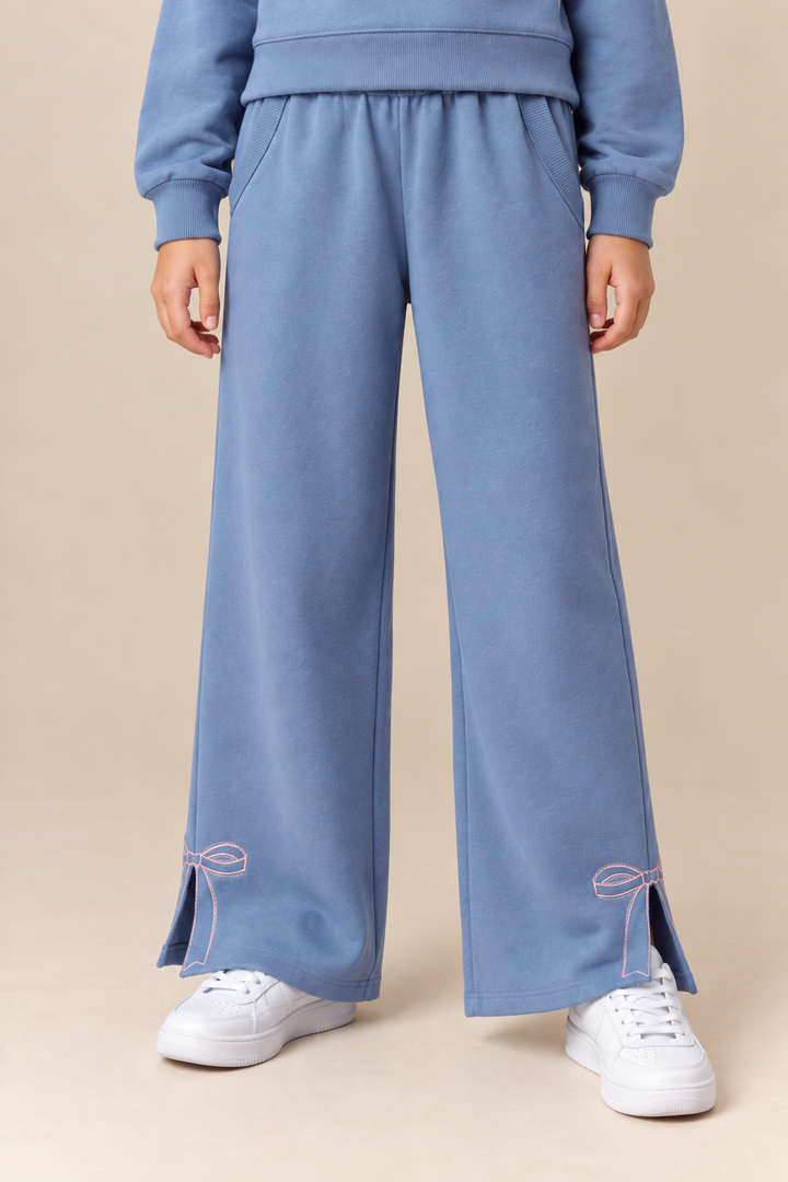 Peach Love - Side Slit Bow Detail Pant - Blue