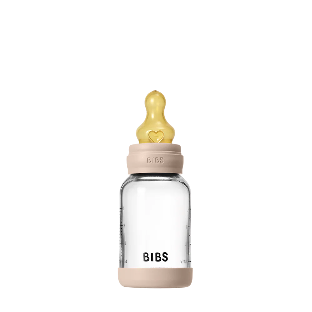 BIBS - Baby Glass Bottle Set 4oz Latex - Blush - Slow Flow