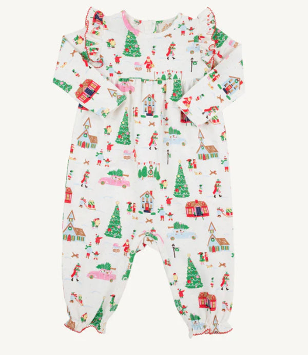 The Beaufort Bonnet Company - Leigh Ann Angel Sleeve Romper - Making The Season Bright/Richmond Red