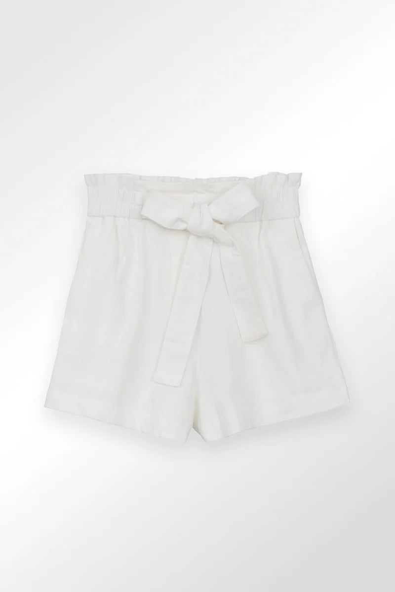 Molly Bracken - Girls High-waisted Tie Shorts - White *FINAL SALE*