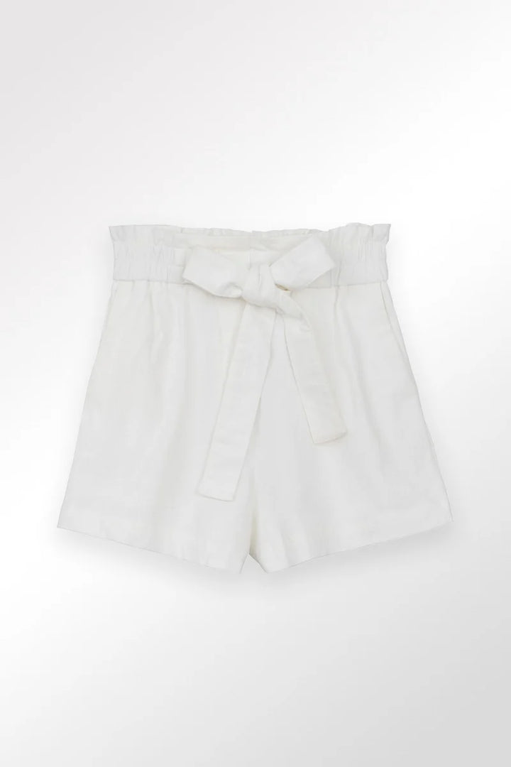 Molly Bracken - Girls High-waisted Tie Shorts - White *FINAL SALE*