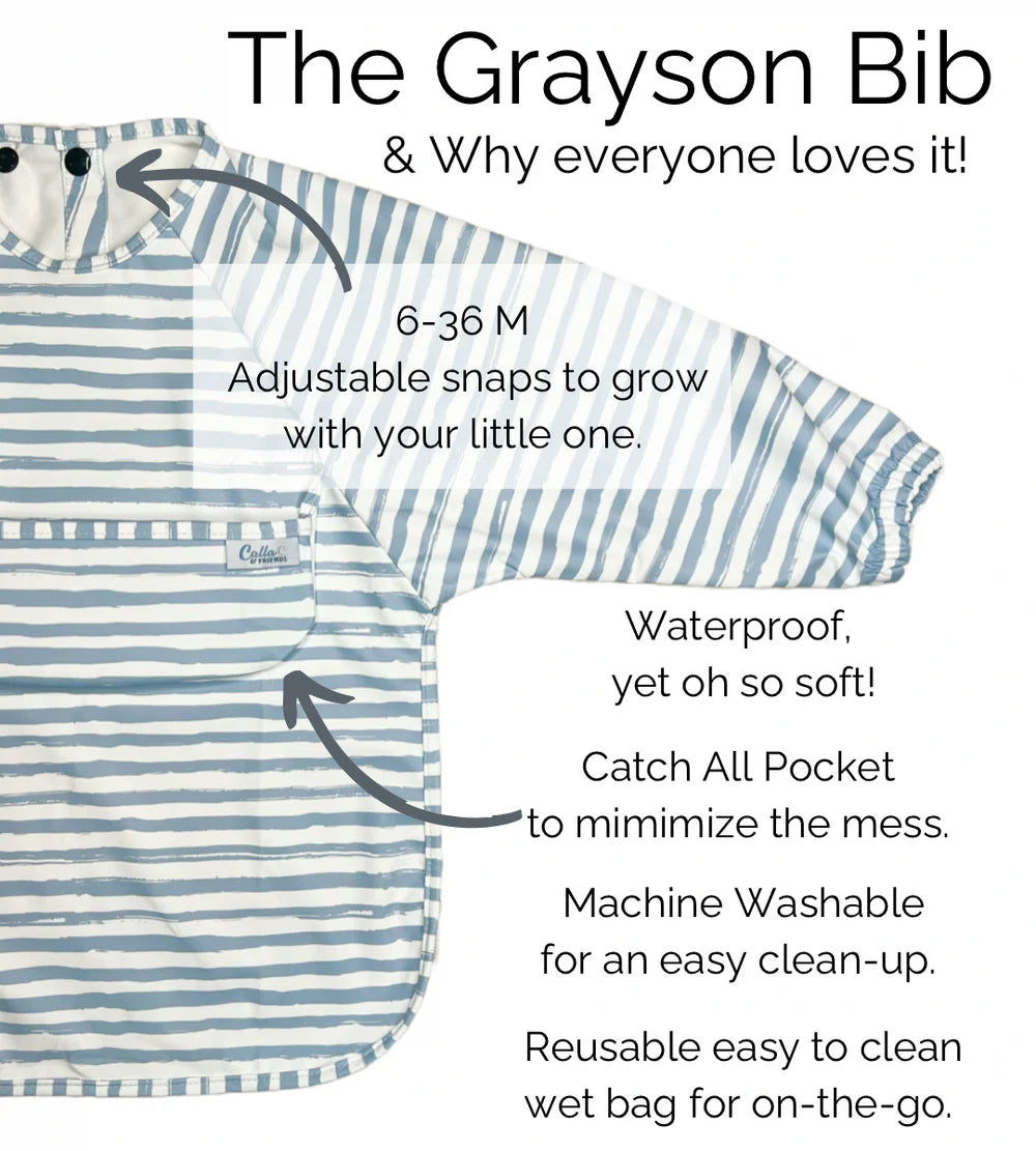 The Grayson Long Sleeve Bib - Brush Stripes - Powder Blue