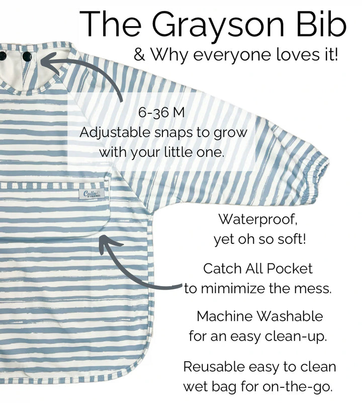 The Grayson Long Sleeve Bib - Brush Stripes - Powder Blue