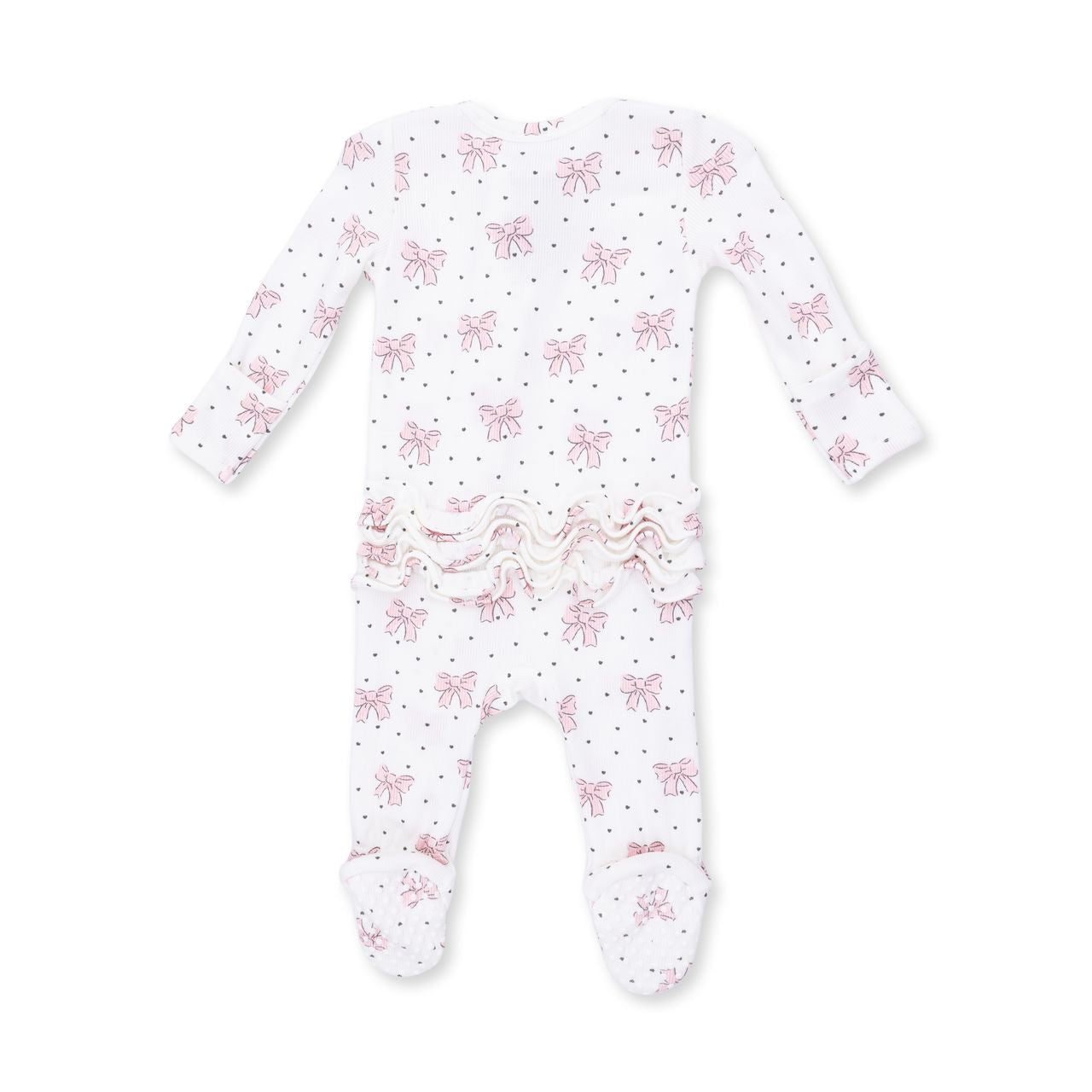 Angel Dear - Bows and Hearts 2 Way Ruffle Back Zipper Footie
