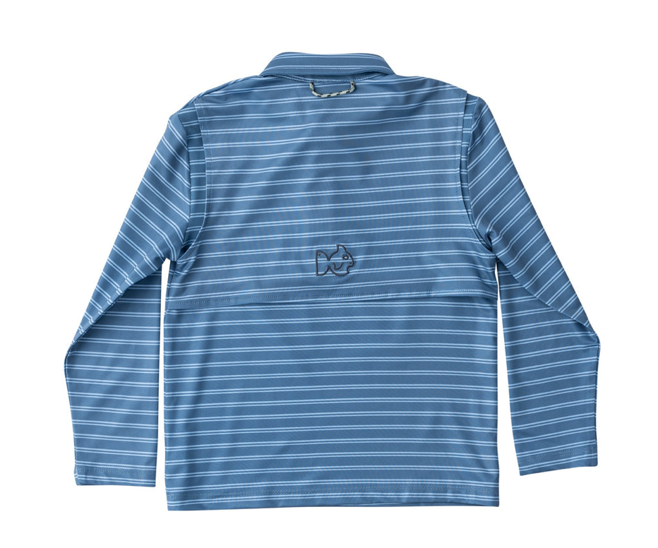 Prodoh - Long Sleeve Pro Performance Polo - Bluefin/Powder Blue Stripe