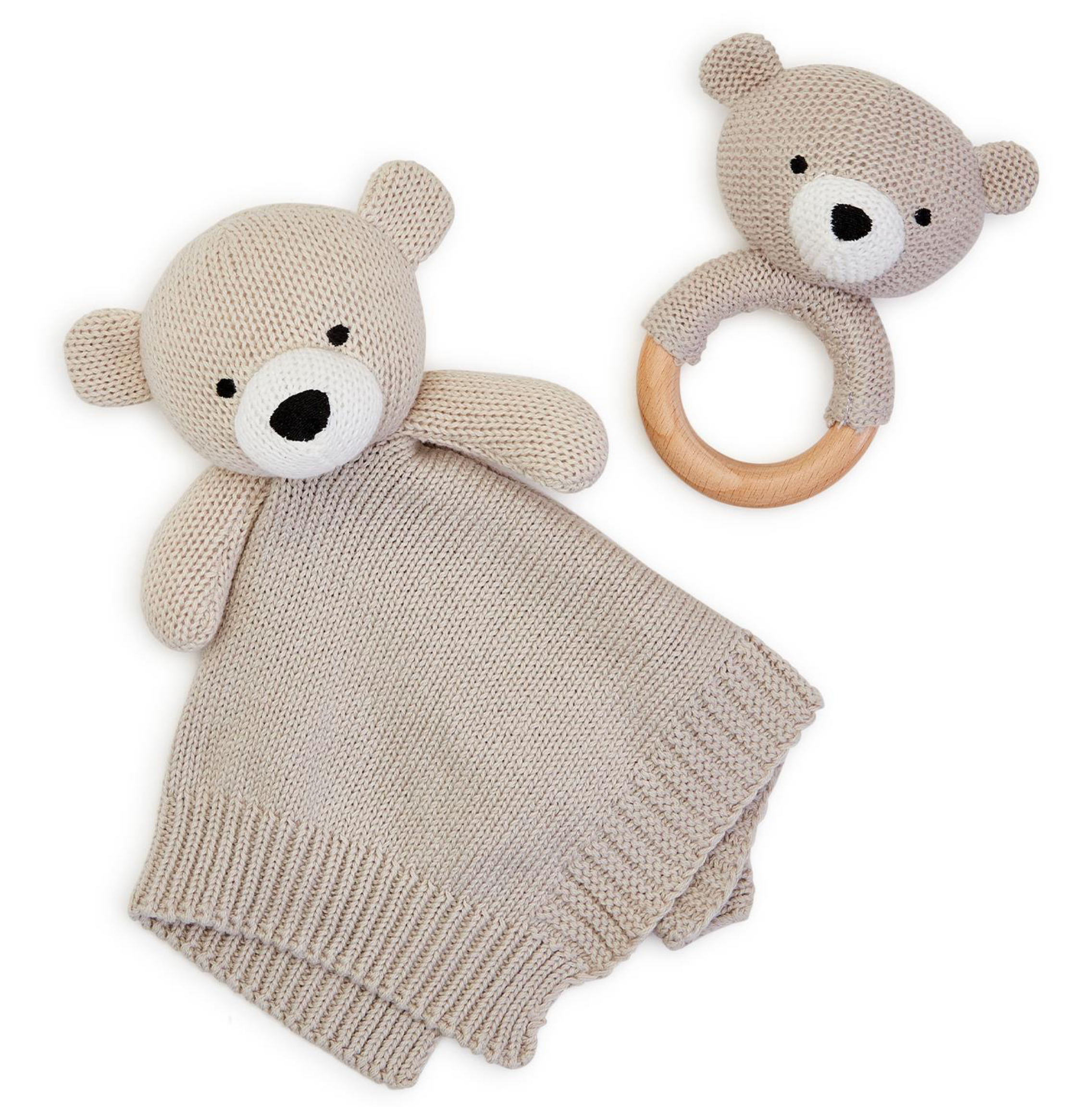 Cupcakes & Cartwheels - Knitted Baby Bear Snuggle and Rattle Set