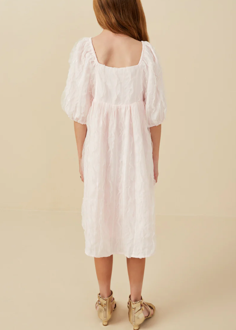 Hayden Girls - Ruffled Mesh Square Neck Dress - Pink