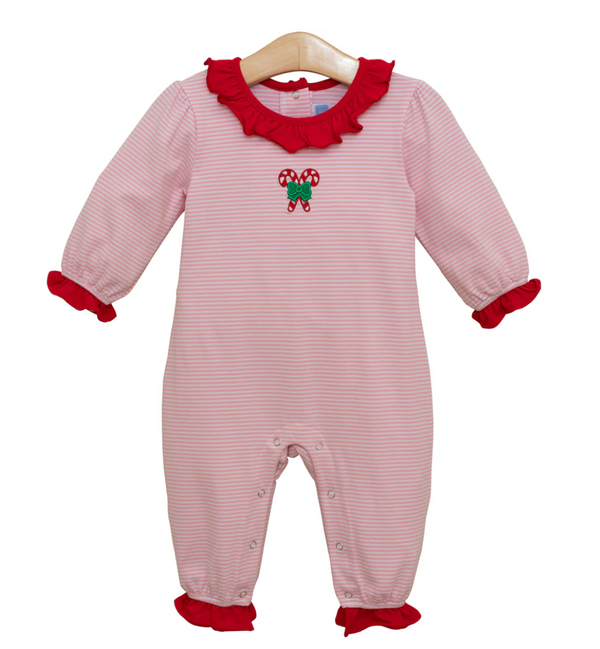 Trotter Street Kids - Candy Cane Embroidery Ruffle Romper