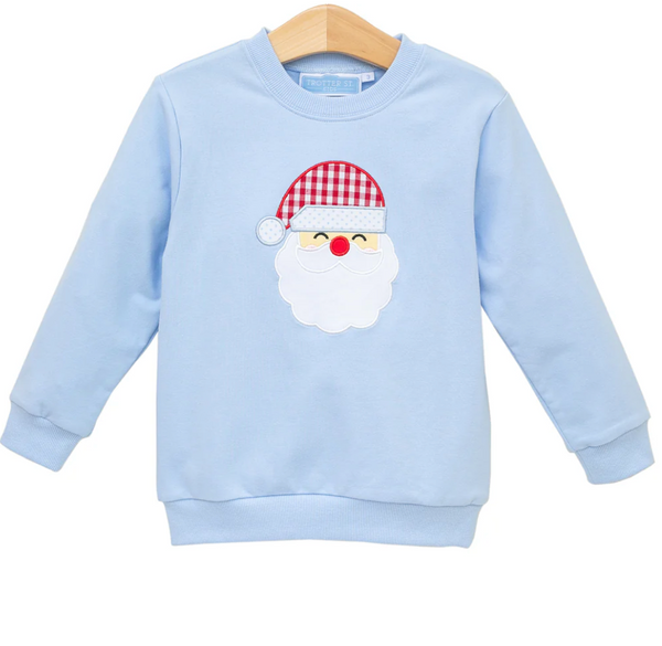 Trotter Street Kids - French Terry Pullover - Santa - Light Blue