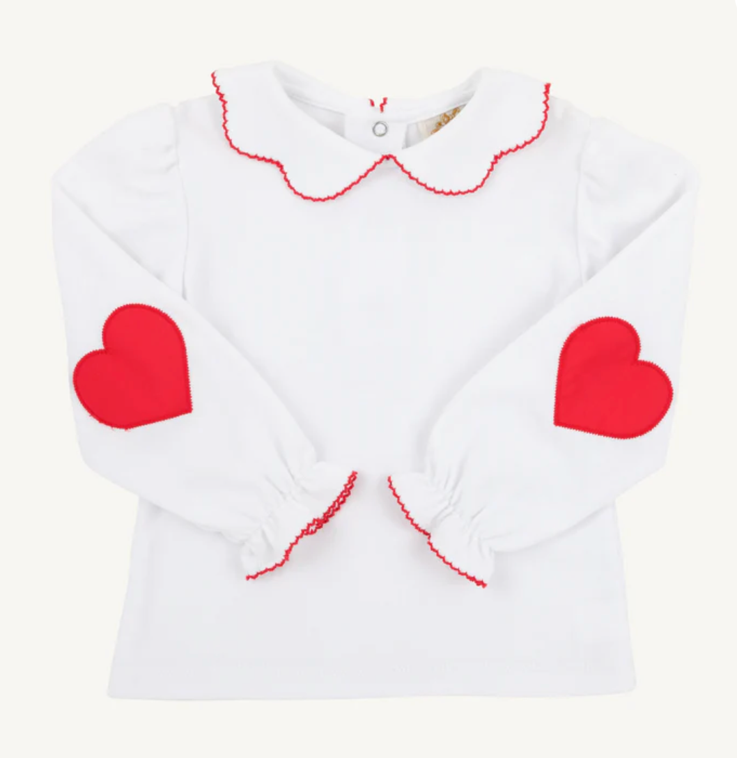The Beaufort Bonnet Company - Emma's Elbow Patch Top & Onesie - Worth Avenue White with Richmond Red Hearts