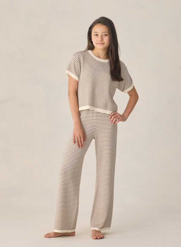 Rylee + Cru - Teen Boxy Crop Knit Tee - Chocolate Stripe