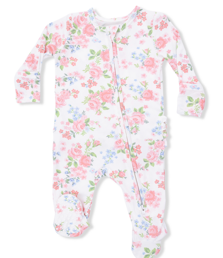 Angel Dear - 2 Way Ruffle Back Zipper Footie - Cute Little Roses