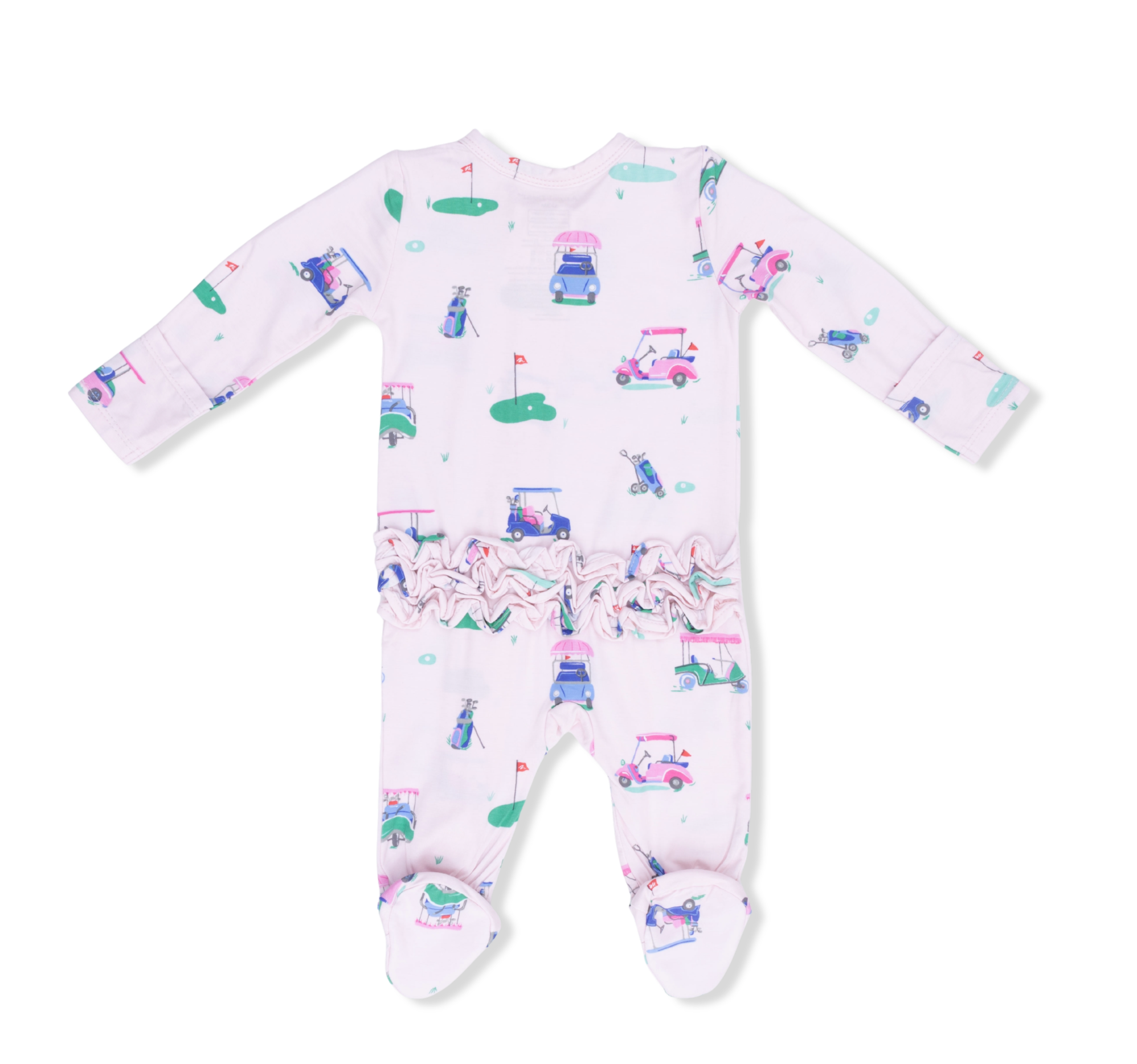 Angel Dear - 2 Way Ruffle Back Zipper Footie - Vintage Golf Carts Pink