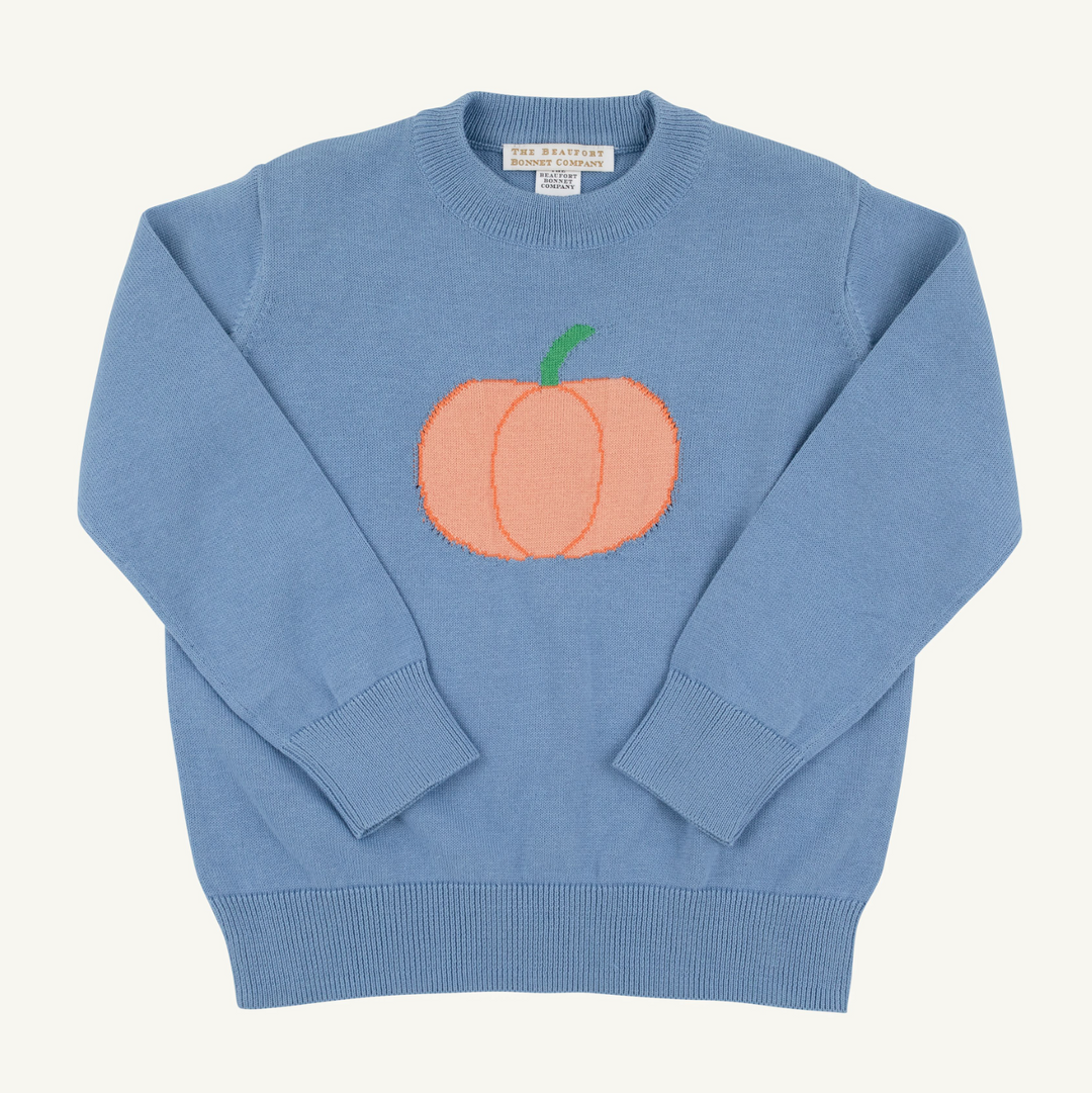 The Beaufort Bonnet Company - Isaac’s Intarsia Sweater - Barrington Blue/Pumpkin