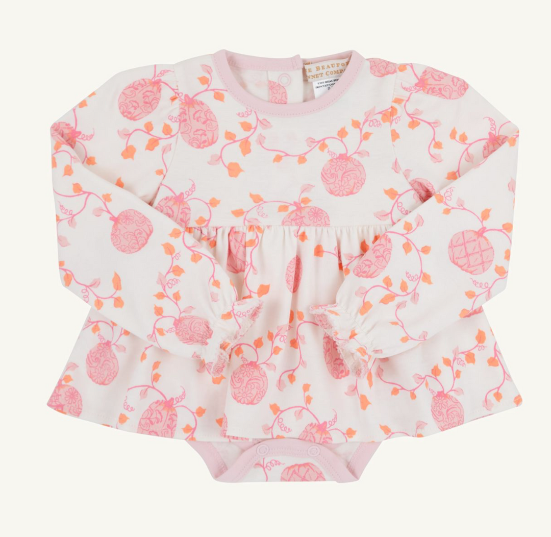 The Beaufort Bonnet Company - Long Sleeve Daisy Diaper Cover Dress - Gourd-geous (Palmetto Pink)/Palm Beach Pink