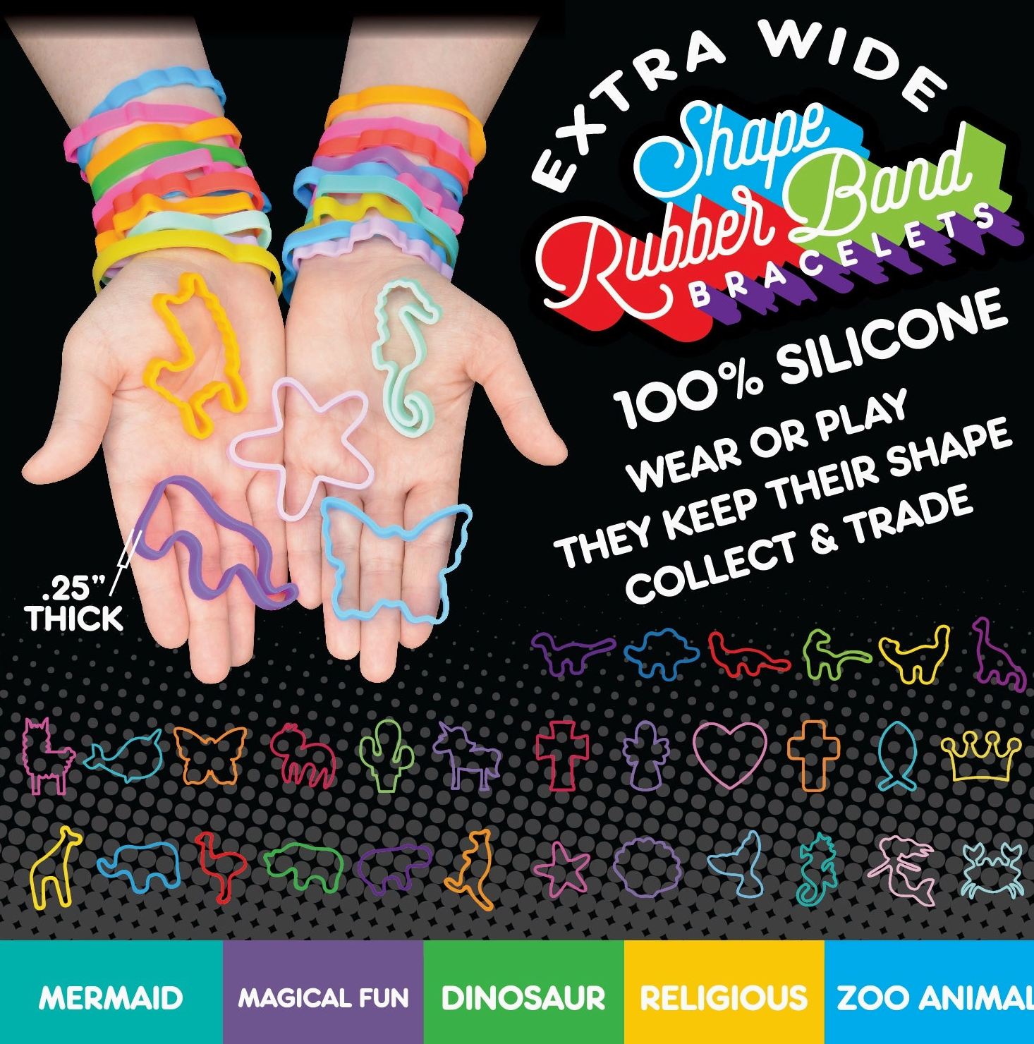 Silicone Shaped Bracelet Pack - Assorted