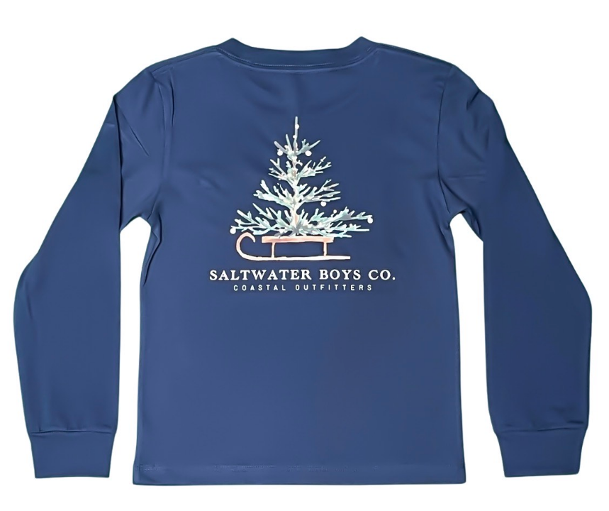 Saltwater Boys - Christmas Sled Graphic LS Tee - Navy