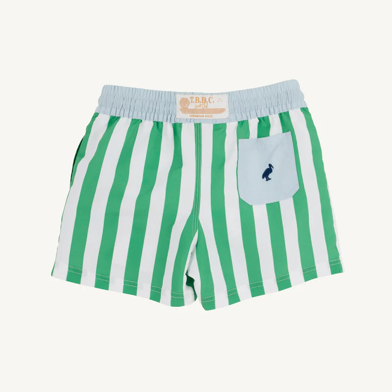 The Beaufort Bonnet Company - Turtle Bay Swim Trunks - Kiawah Kelly Green Stripe/Buckhead Blue