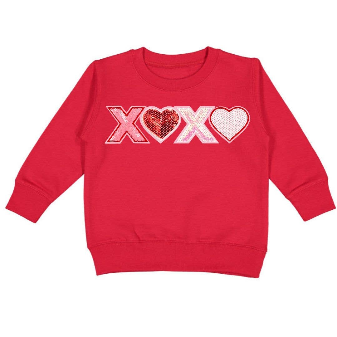 Sweet Wink - XOXO Sequin Patch Valentine's Day Sweatshirt - Kids Crewneck