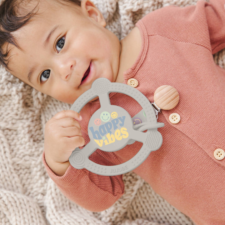 JuJuBe - Silicone Teether Ring with Detachable Clip Happy Baby Vibes *FINAL SALE*