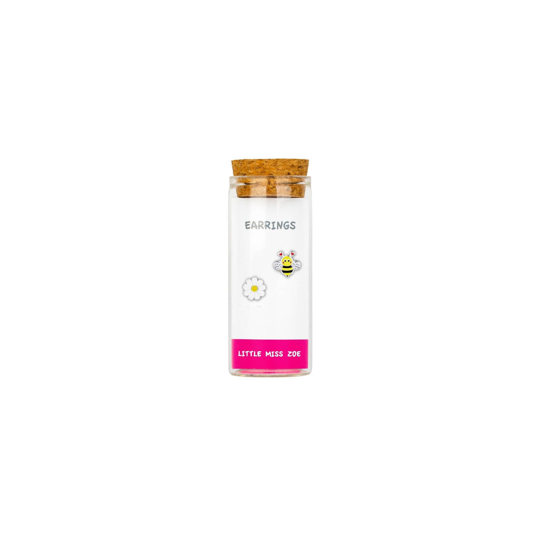 Little Miss Zoe - Stud Kids Earrings in a Bottle: Colorful Smiley Pink