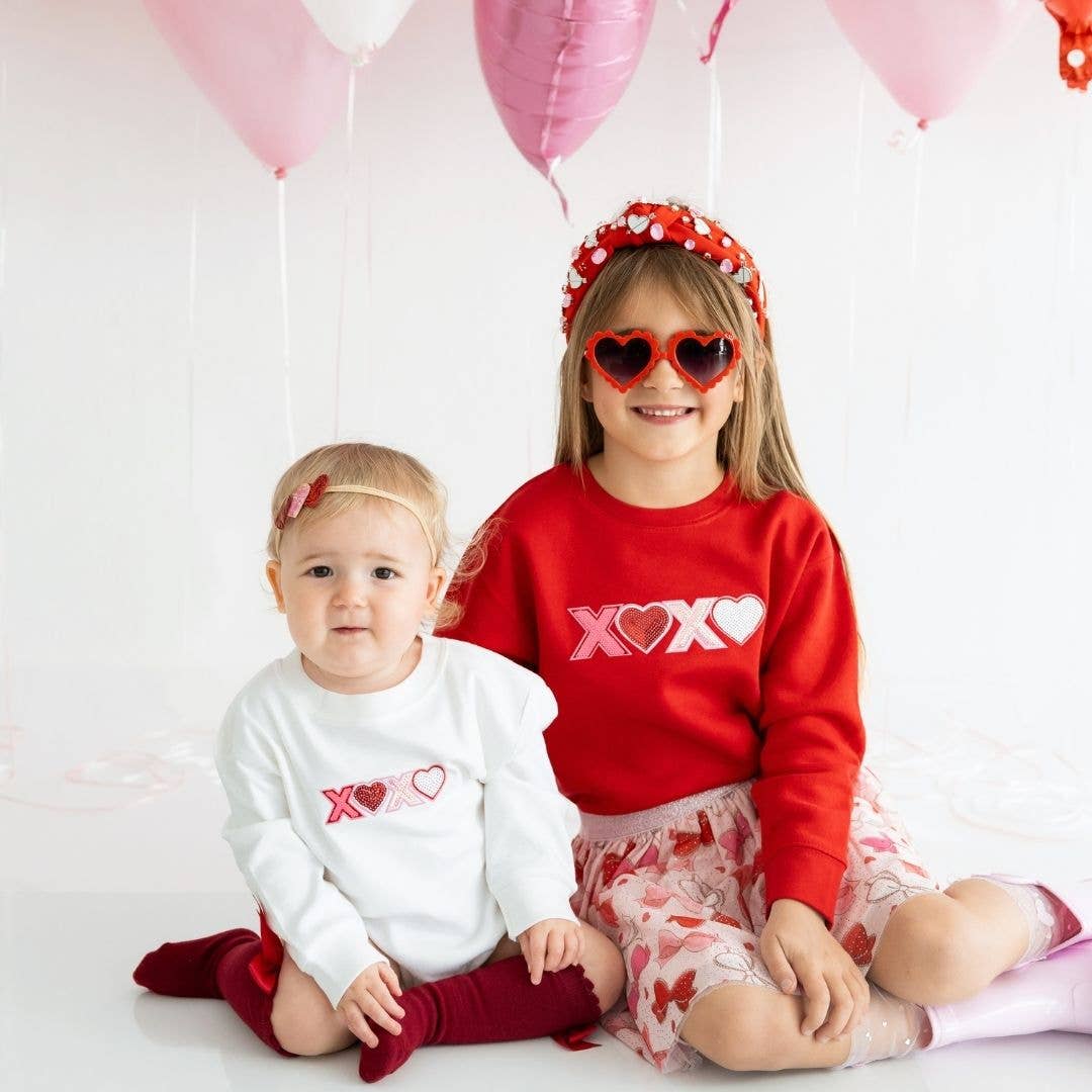 Sweet Wink - XOXO Sequin Patch Valentine's Day Sweatshirt - Kids Crewneck