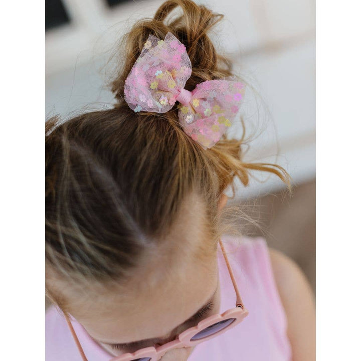 Sweet Wink - Pink Confetti Flower Bow Clip - Kids Spring Hair Clip *FINAL SALE*