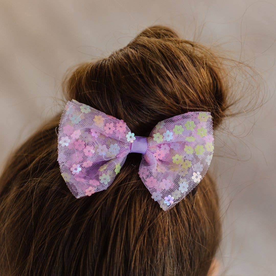 Sweet Wink - Lavender Confetti Flower Bow Clip - Kids Easter Hair Clip