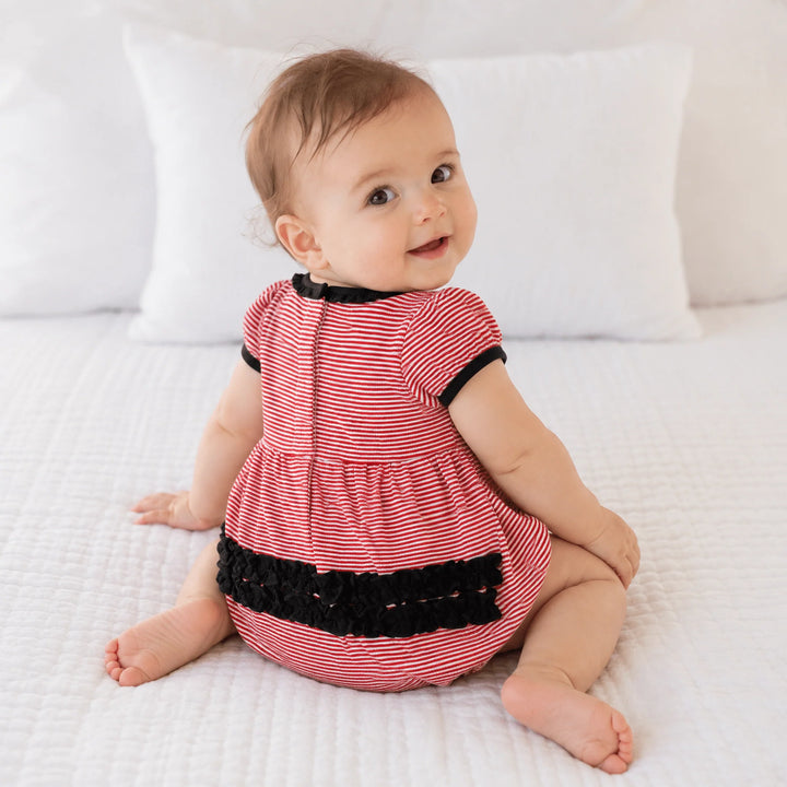 Magnolia Baby - Bulldog Pride Applique Ruffle Short Sleeve Bubble