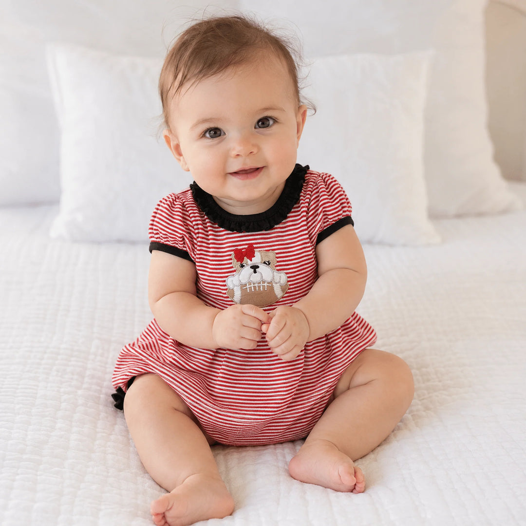 Magnolia Baby - Bulldog Pride Applique Ruffle Short Sleeve Bubble