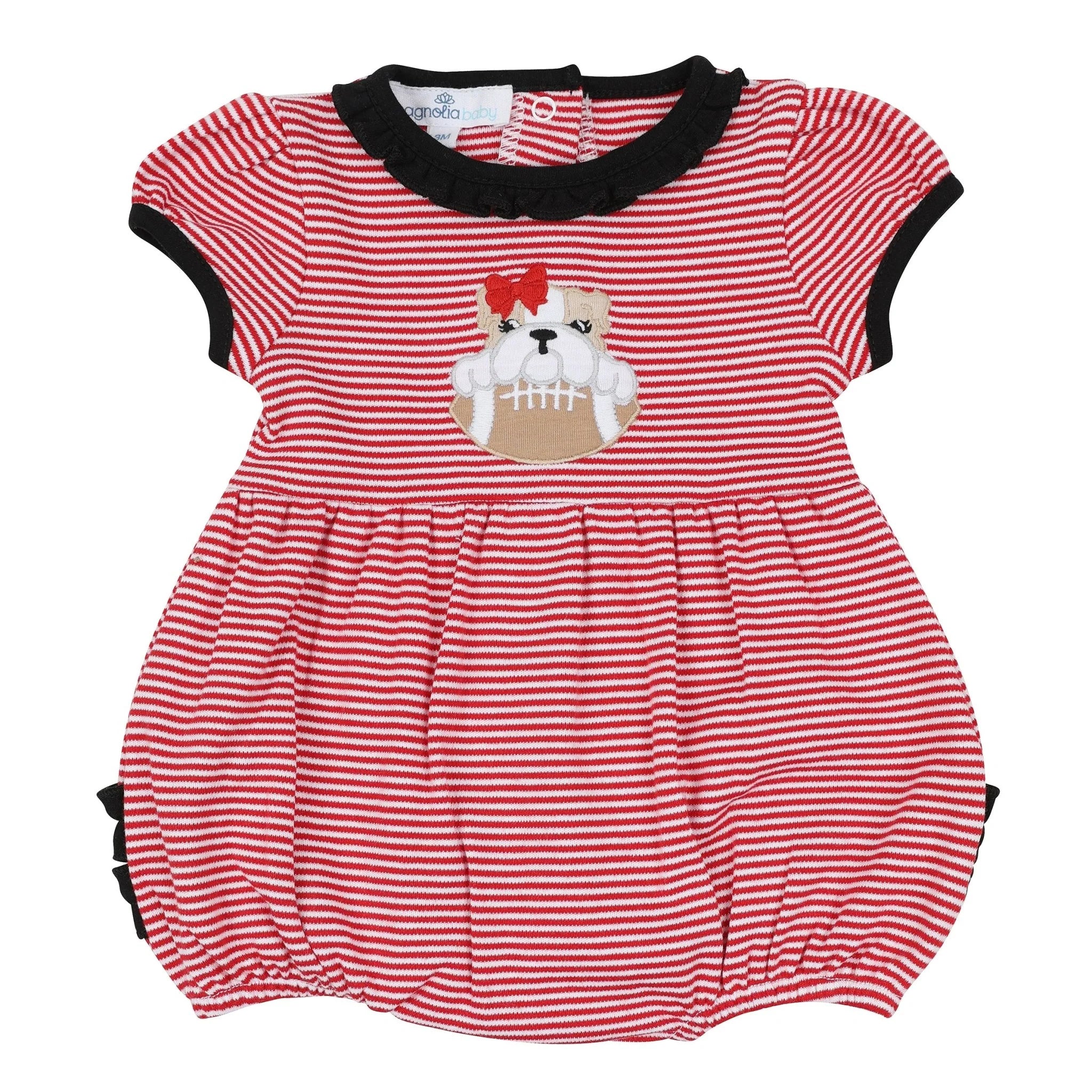 Magnolia Baby - Bulldog Pride Applique Ruffle Short Sleeve Bubble