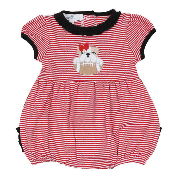 Magnolia Baby - Bulldog Pride Applique Ruffle Short Sleeve Bubble