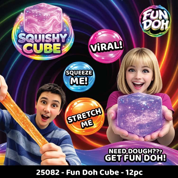 Novelty Brands - Fun Doh Squish & Squeeze Sparkle Cube Fidget Toy-