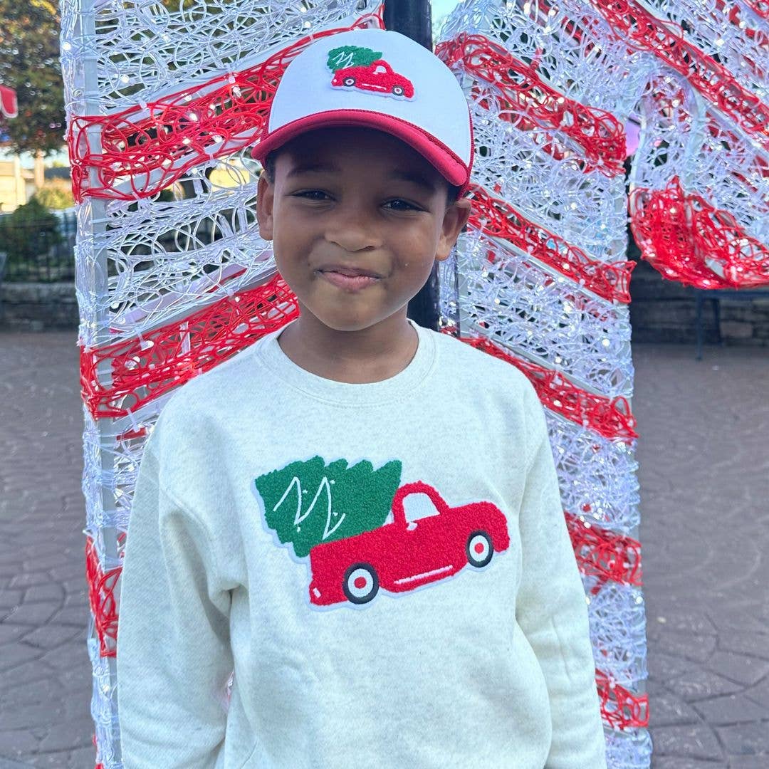 Sweet Wink - Christmas Truck Patch Sweatshirt - Kids Holiday Sweatshirt