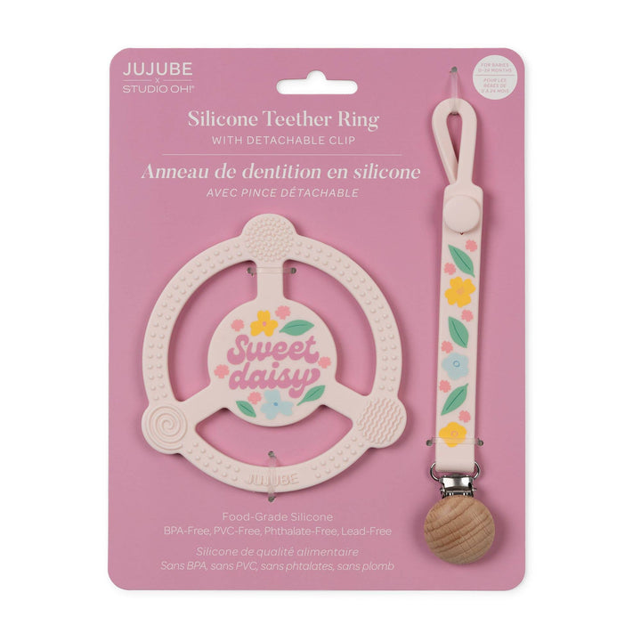 JuJuBe - Silicone Teether Ring with Detachable Clip Sweet Daisy *FINAL SALE*