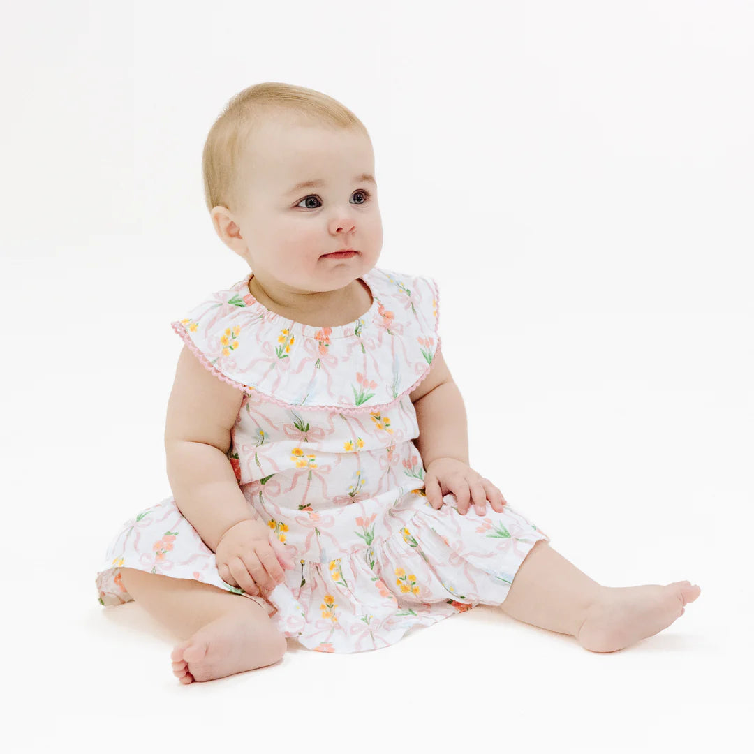 Angel Dear - Ribbon Bouquets Circle Neck Ruffle Dress