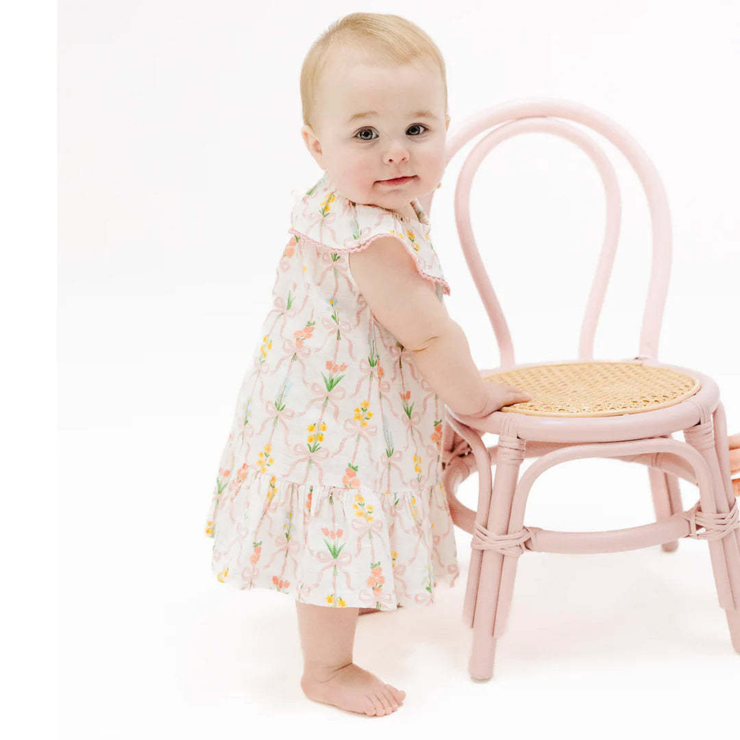 Angel Dear - Ribbon Bouquets Circle Neck Ruffle Dress